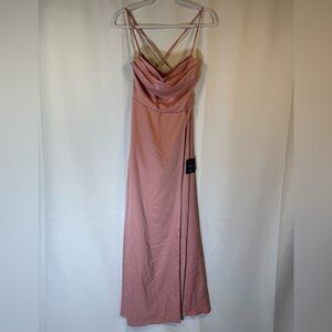 Lulus Cowl-Like Bodice With Open Back Lace-Up Dusty Rose Gown M